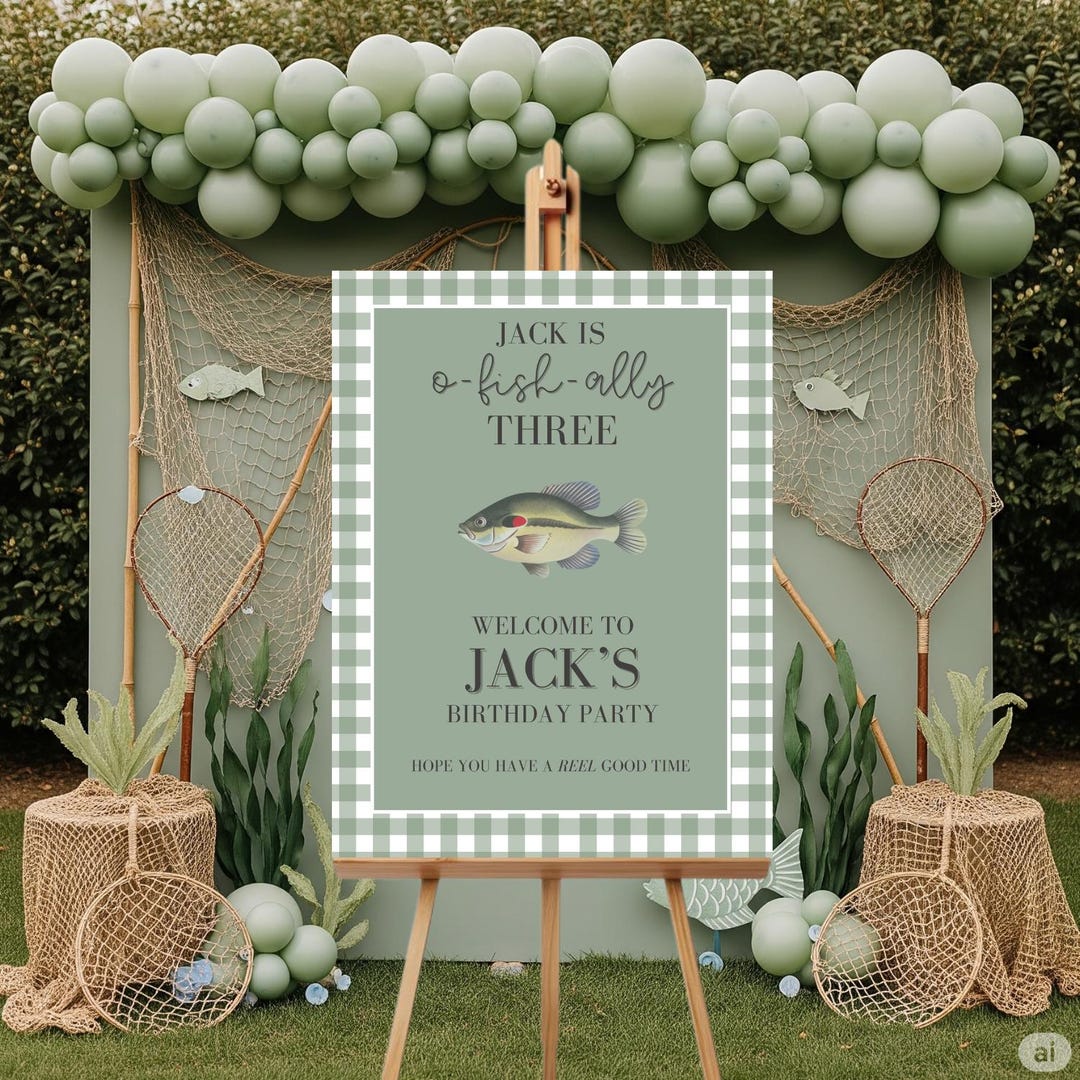 Welcome Tooffish O-FISH-ALLY ONE Boy Fish Birthday Welcome Sign and Party Favor Tag ...