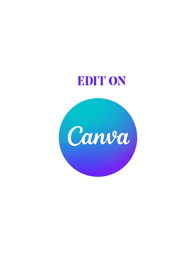 May include: The image features the text "EDIT ON" in purple above a gradient circle. The circle transitions from teal to purple, with the word "Canva" in white script. The background is plain white.