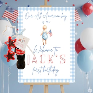 All American Boy Welcome Sign and Party Favor Bundle, American Boy Birthday Party