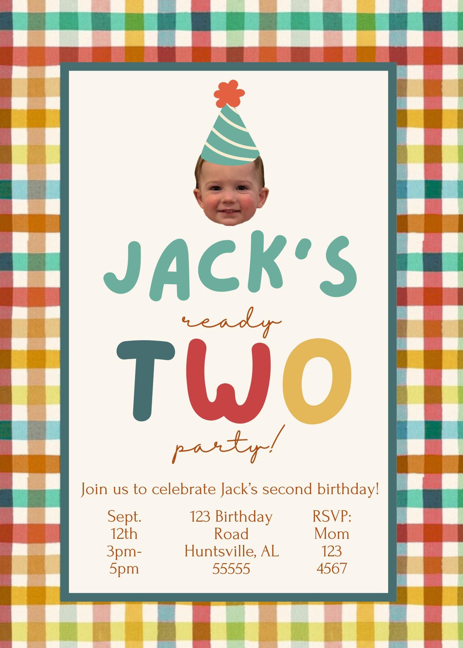 Two Birthday Invite Colorful Second Birthday Invitation Template: Ready Two Party - Etsy