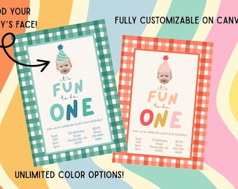 Colorful First Birthday Invitation Template: Customizable Vintage Design
