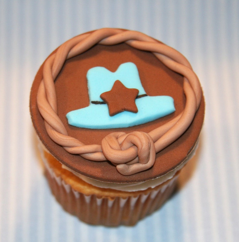 Fondant cupcake toppers Cowboy Boot, Cowboy Hat, Western theme image 2