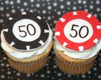 Fondant cupcake toppers - Poker Chips, Retirement party, Vegas