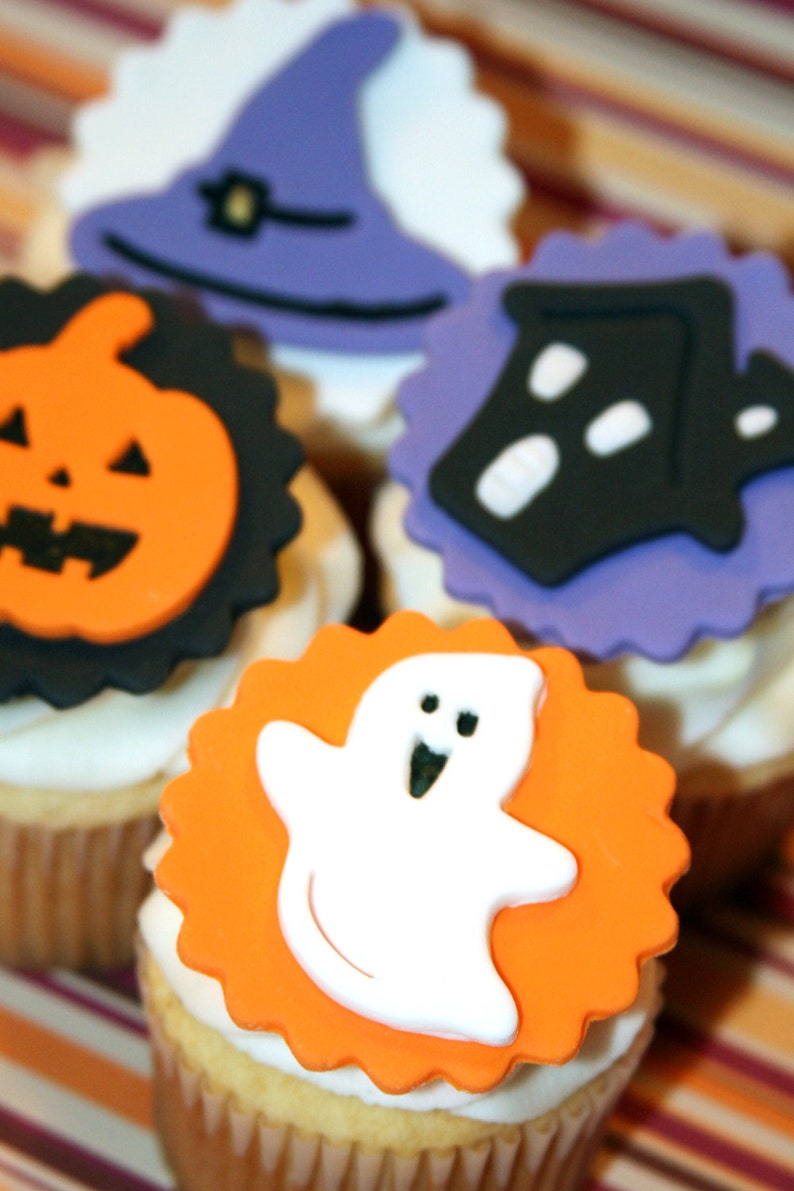 Fondant Cupcake Toppers Halloween Ghost Pumpkin Etsy