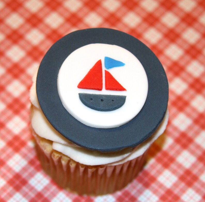 Fondant cupcake toppers Nautical theme baby shower Sailboat Etsy