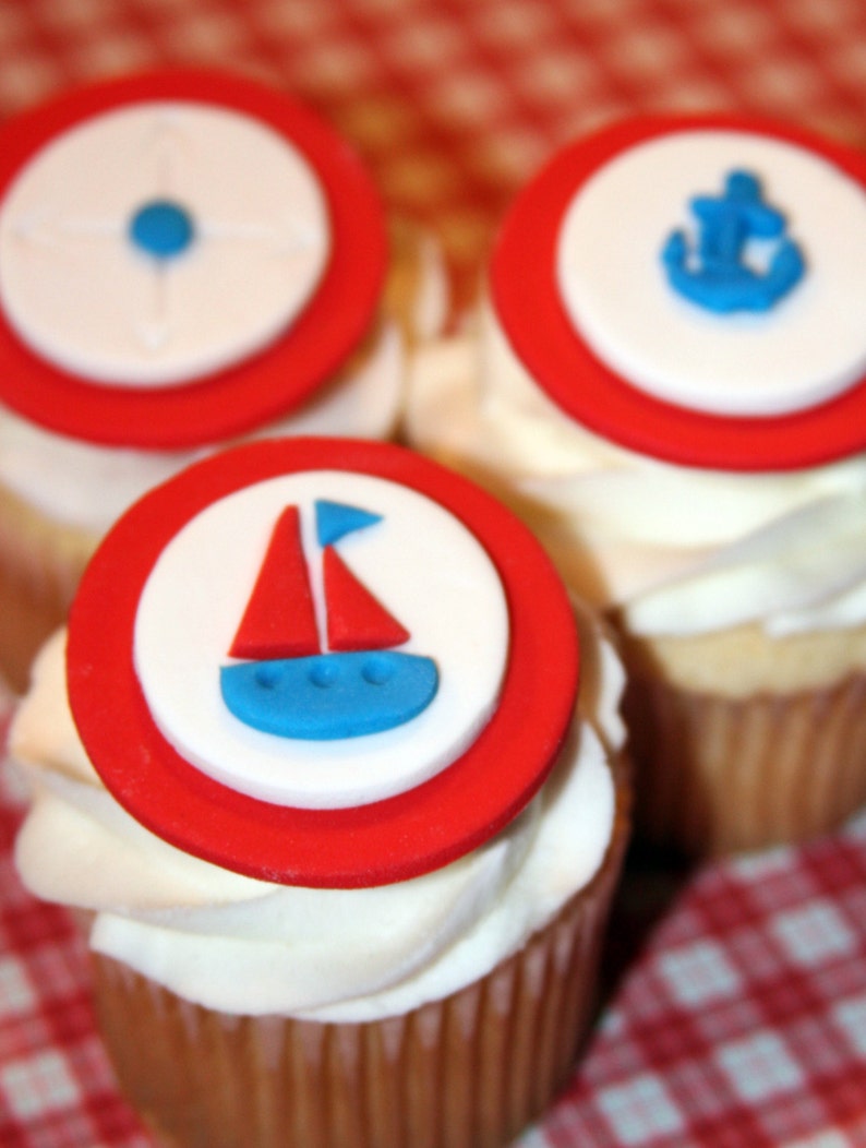 Fondant cupcake toppers Nautical theme baby shower Sailboat Etsy