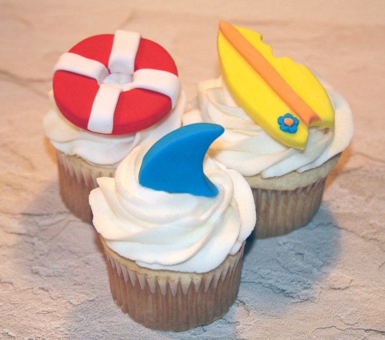 Fondant cupcake toppers Shark fin , Beach Pool Party image 2
