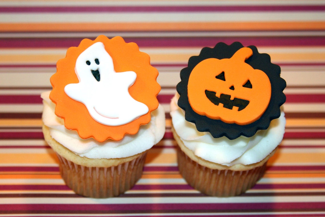 Fondant Cupcake Toppers Halloween Ghost Pumpkin Etsy
