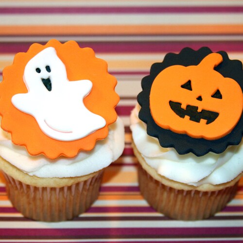 Edible Halloween Ghost Cupcake Toppers One Dozen Fondant Etsy