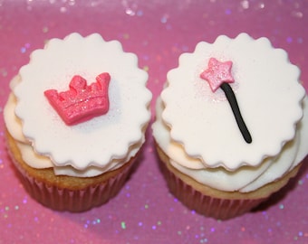 Fondant cupcake toppers Princess Crown and Wand