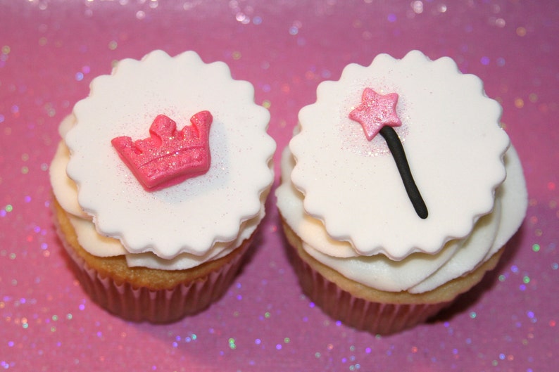 Fondant Cupcake Toppers Princess Crown and Wand Etsy