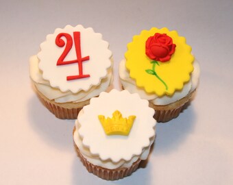 Fondant cupcake toppers Rose, Crown, Princess