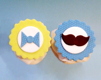 Fondant cupcake toppers Little Man Mustache Baby Shower Fathers Day