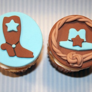 Fondant cupcake toppers Cowboy Boot, Cowboy Hat, Western theme image 1