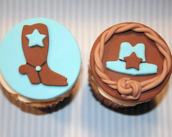 Fondant cupcake toppers Cowboy Boot, Cowboy Hat, Thème occidental