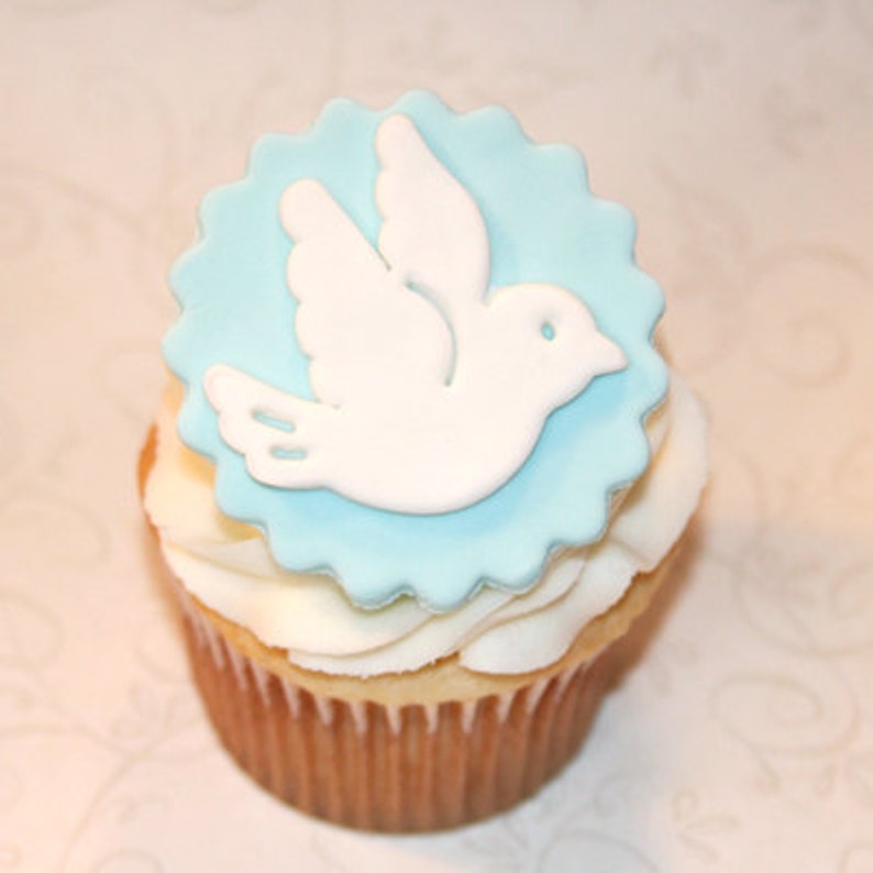 Fondant Cupcake Toppers for Baptism Christening Peace Dove Etsy