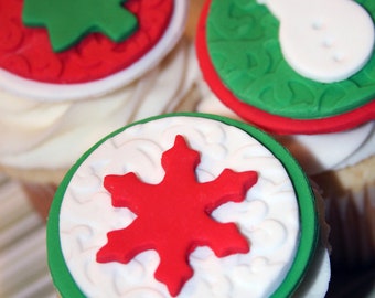 Fondant cupcake toppers Christmas Snowflake Tree Snowman