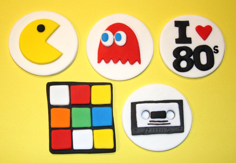 Fondant cupcake toppers 80s party Pacman Rubix Cube image 2