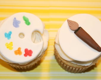 Fondant cupcake toppers Artist  Painting Palette and Brush