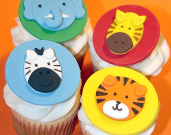 Fondant cupcake toppers Zoo Animaux Zebra Tiger Girafe Éléphant