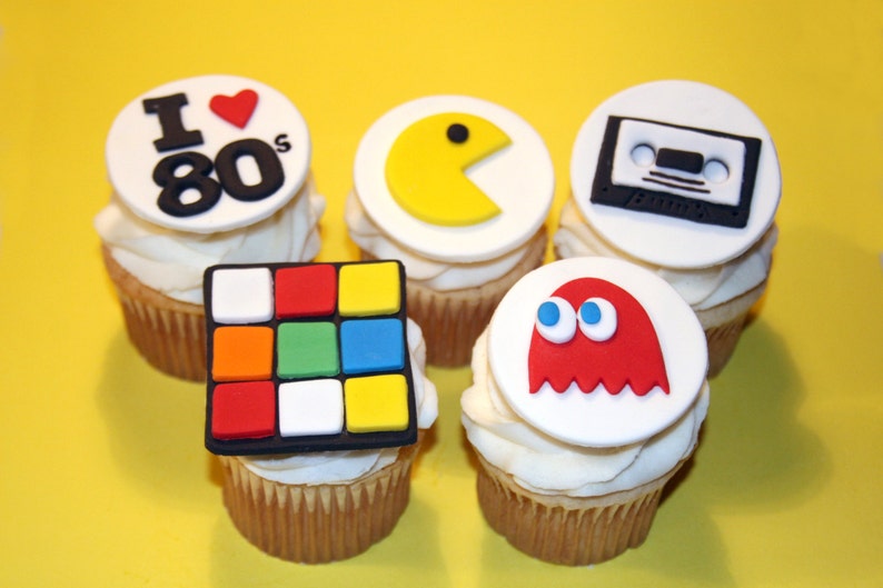 Fondant cupcake toppers 80s party Pacman Rubix Cube image 1