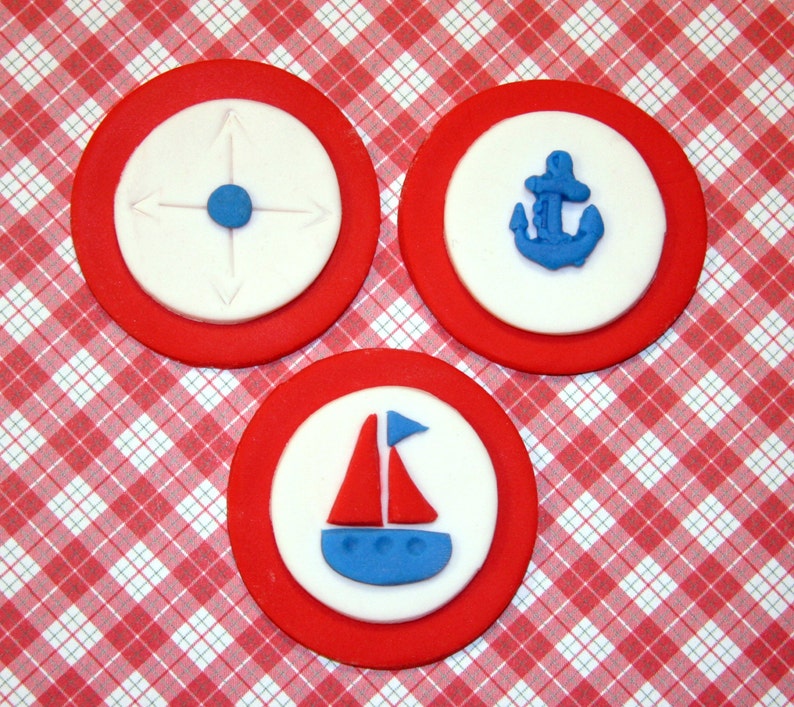 Fondant cupcake toppers Nautical theme baby shower Sailboat Etsy