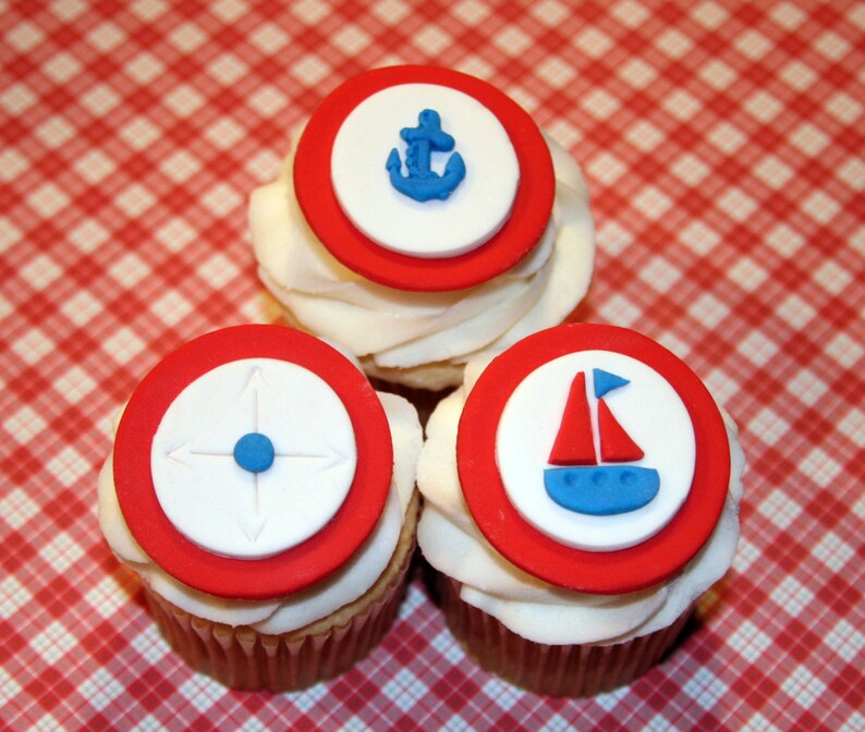Fondant cupcake toppers Nautical theme baby shower Sailboat Etsy