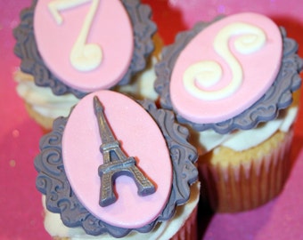 Fondant cupcake toppers Paris theme party Eiffel Tower