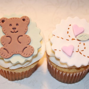Fondant cupcake toppers Baby Shower , Teddy Bear image 1