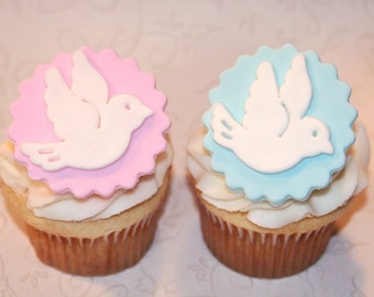 Fondant cupcake toppers for Baptism, Christening, Peace Dove