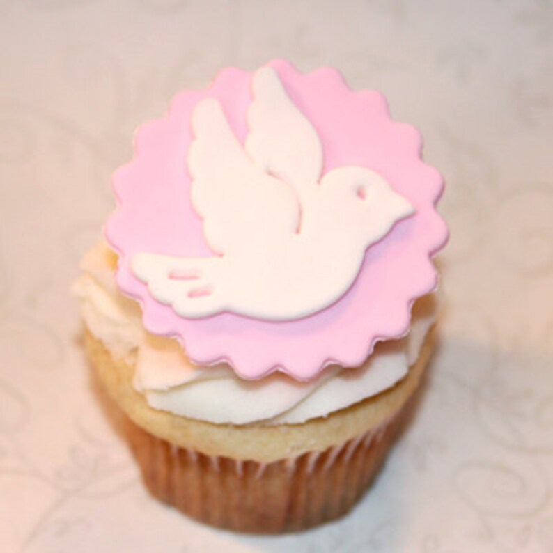 Fondant Cupcake Toppers for Baptism Christening Peace Dove Etsy