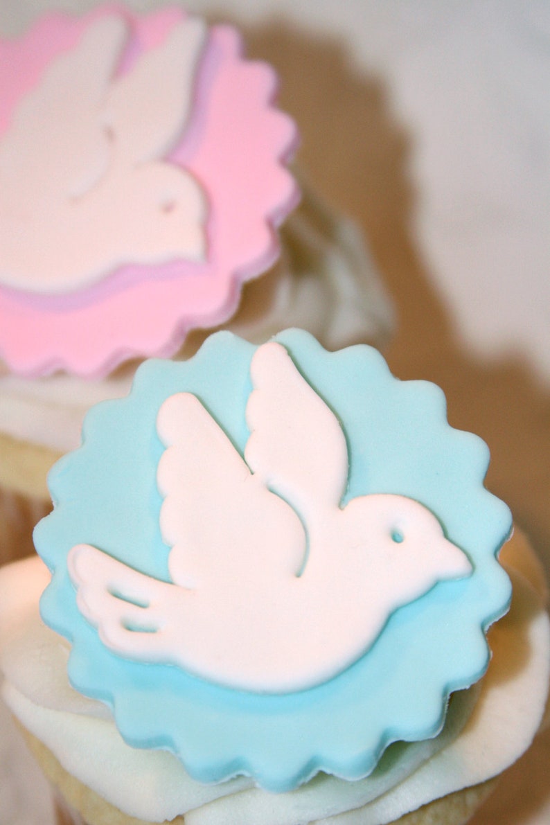 Fondant Cupcake Toppers for Baptism Christening Peace Dove Etsy
