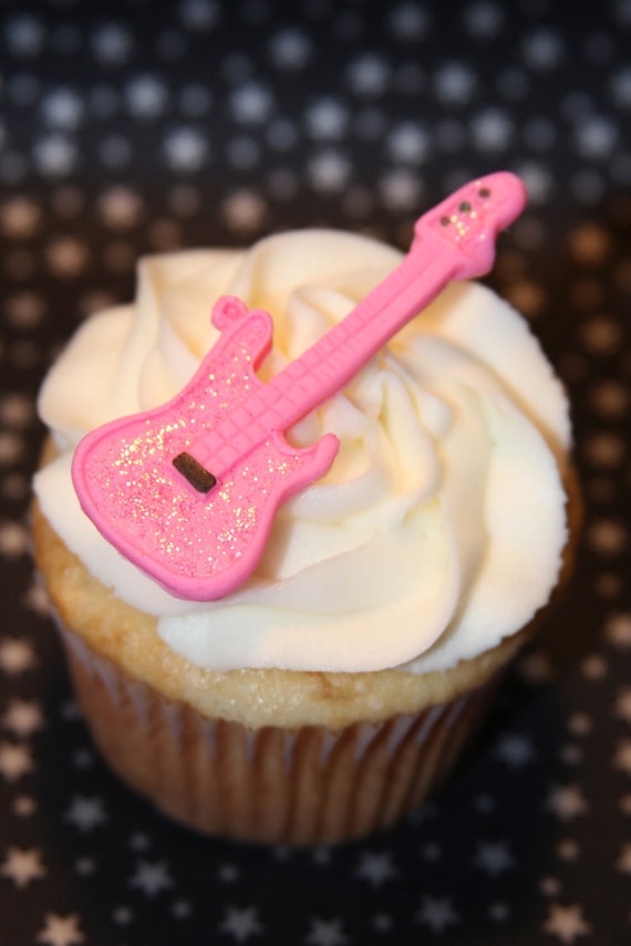 Fondant cupcake toppers Guitar and Microphone Rock and Roll