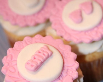 Fondant cupcake toppers Baby Shower Footprints Baby Bottle