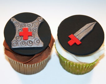 Fondant cupcake toppers Knight’s Shield et Sword