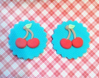 Fondant cupcake toppers Cerises Cerises Toppers cerises