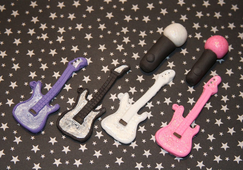 Fondant Cupcake Toppers Guitar and Microphone Rock and Roll Etsy