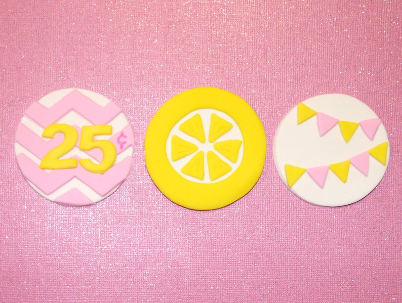 Fondant cupcake toppers Lemonade Stand Party , Lemon Pennant Banner image 3