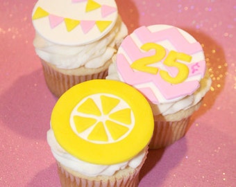 Fondant cupcake toppers Lemonade Stand Party , Lemon Pennant Banner