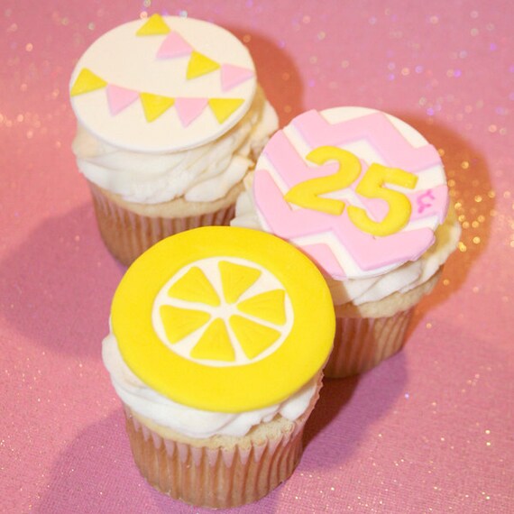 Fondant cupcake toppers Lemonade Stand Party , Lemon Pennant Banner Il_570xn