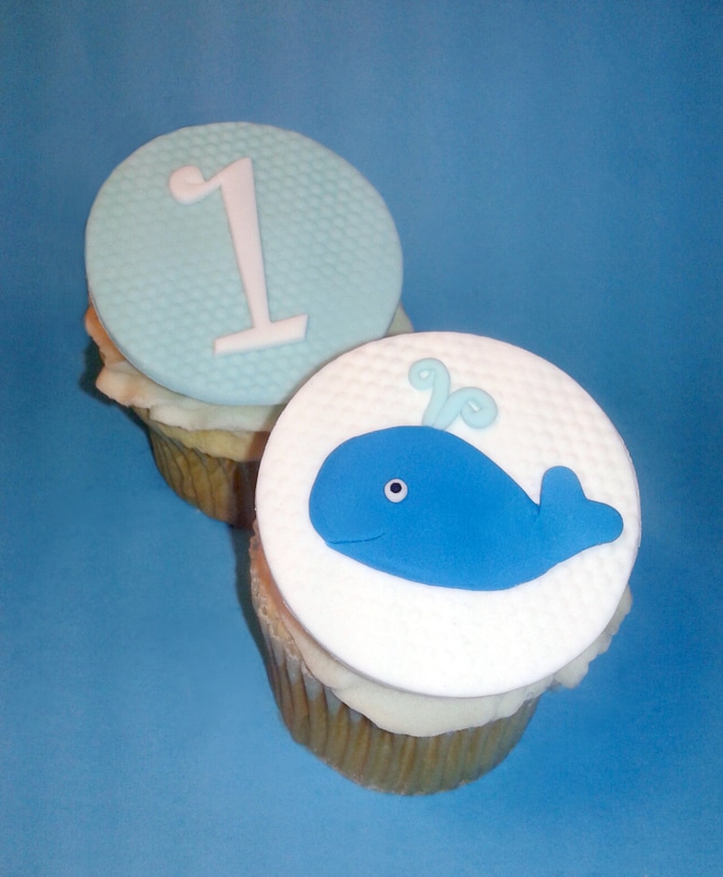 Fondant Cupcake Toppers Whale Baby Shower Birthday Etsy