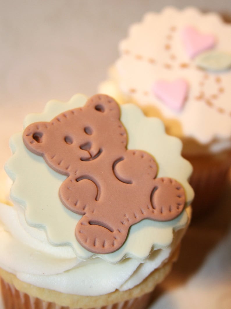 Fondant cupcake toppers Baby Shower , Teddy Bear image 2