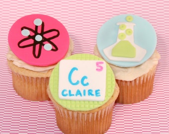 Fondant cupcake toppers Science themed birthday party