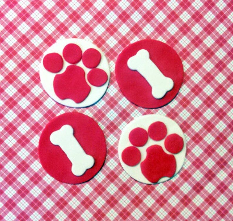 Fondant Cupcake Toppers Dog Bone Paw Print Puppy Party Etsy