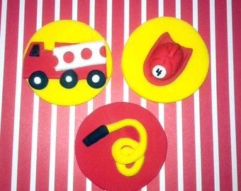 Fondant cupcake toppers Firefighter, Fireman party, Heros