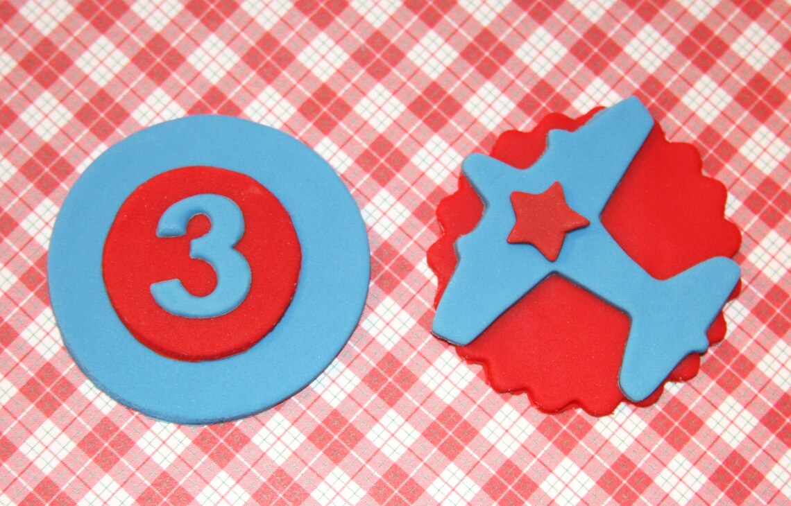 Fondant Cupcake Toppers Airplane and Age Etsy