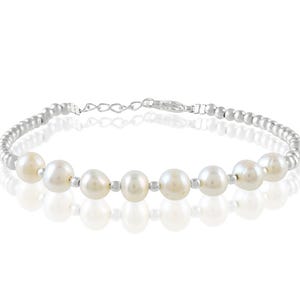 Freshwater Pearl Bracelet for Women, Dainty Real Pearl Jewelry,925 Sterling Silver Bridal Bracelet, June Birthstone Gift, Handmade Pearl