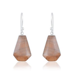 Chocolate Moonstone Drop Earrings 38ct, Sterling Silver Dangle Earrings, Coffee Brown Gemstone Jewelry, 1.6 Inch Fancy Gift
