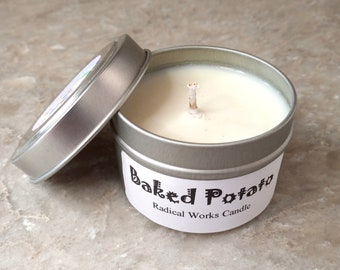 Baked Potato Scented Candle Vegan Soy Wax, Homemade Home Gift Candles, Tin Container Candle