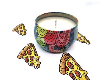 Pizza Parlor Scented Candle Vegan Soy Wax, Homemade Home Gift Candles, Tin Container Candle